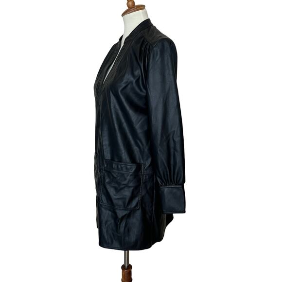 Rebecca Taylor Black Faux Leather Mini Tunic Dress XS Edgy Designer $295 Flaw - Picture 6 of 11